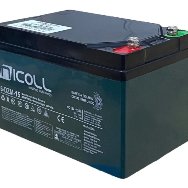 Bateria Nicoll 12v 15ah Ciclo Profundo para Bicicleta Elétrica